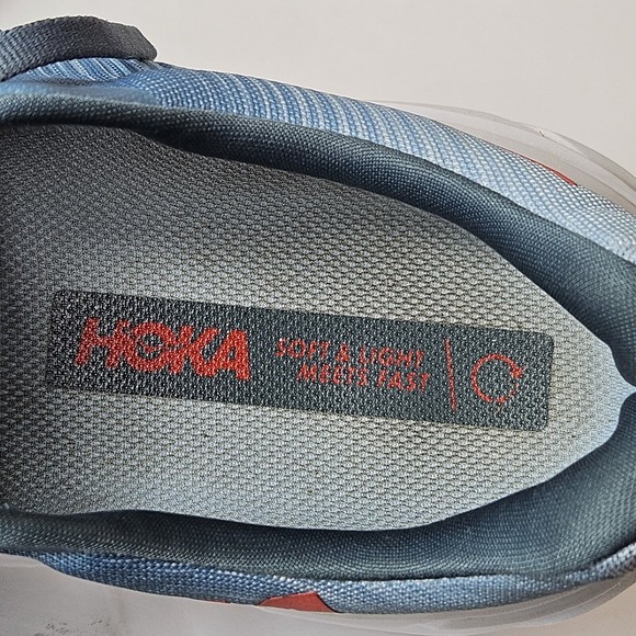 HOKA One One Rincon 3 Trail Shoe Mens 10 D, Blue Orange White Sneaker Walking - Picture 9 of 14